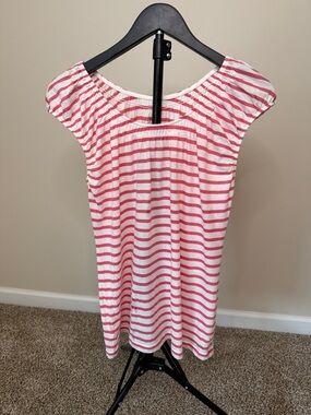 LOFT Pink and White Striped Cotton Top